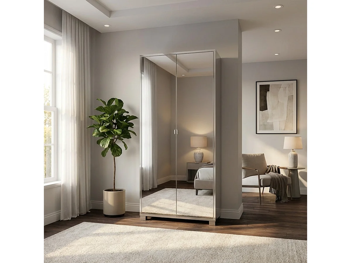 Multifunktionsschrank mit Spiegeltüren 2-türig 8 verstellbare Einlegeböden Arlan - Weiß