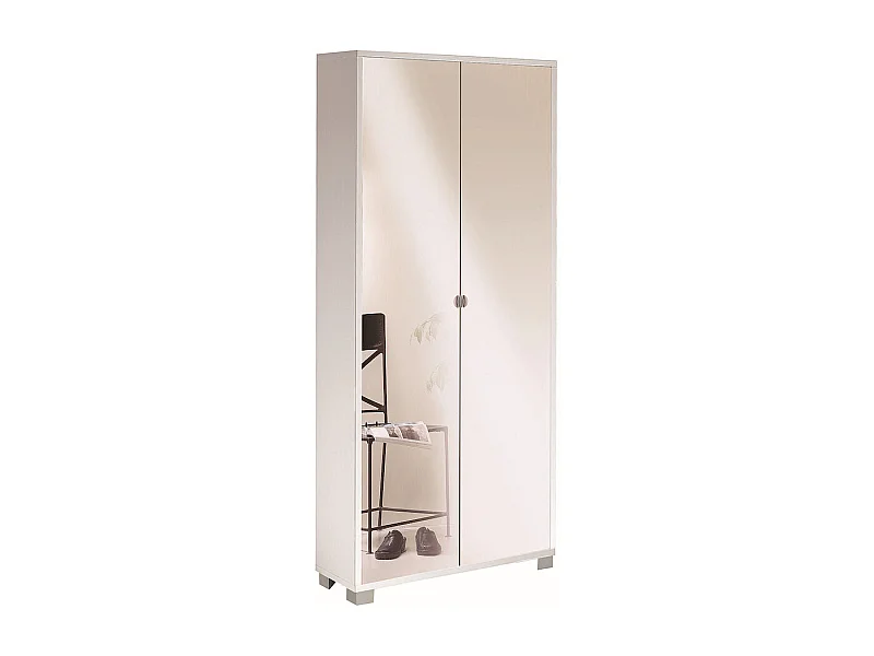 Mueble de almacenamiento multiusos 2 puertas de espejo 8 estantes ajustables Arlan - Blanco