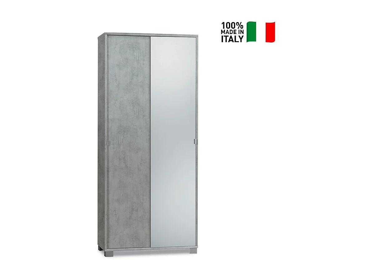 Armario de almacenamiento 2 puertas correderas de espejo 8 baldas Livo - Gris