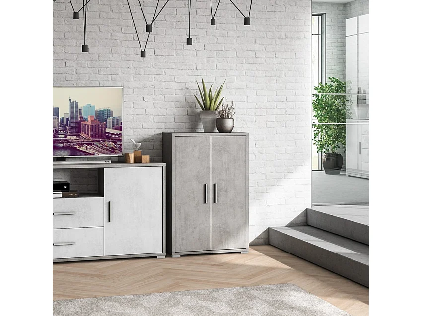 Mueble salón multiusos aparador diseño moderno 2 puertas 3 compartimentos Lesly - Gris