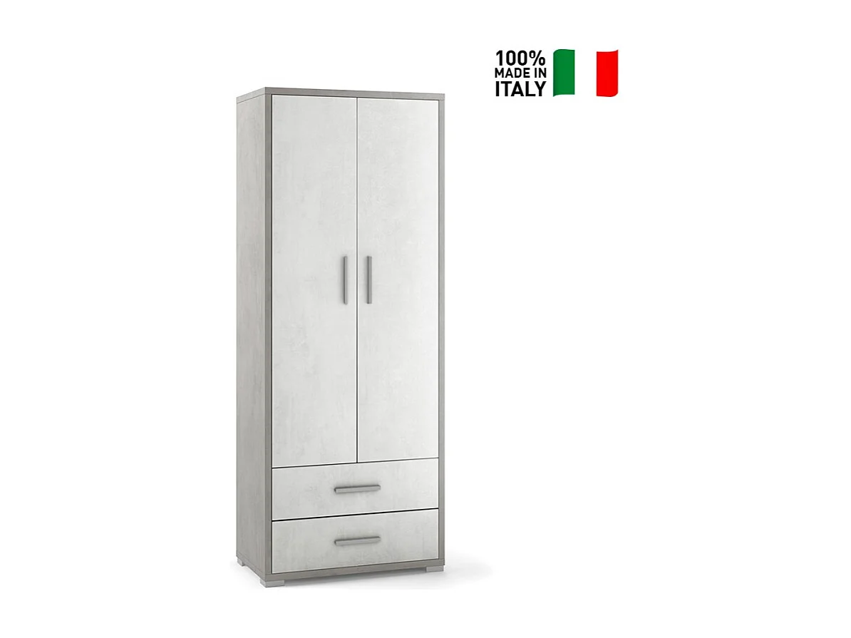 Armario multiusos de diseño moderno 2 puertas 5 compartimentos 2 cajones Blume - Gris - Blanco