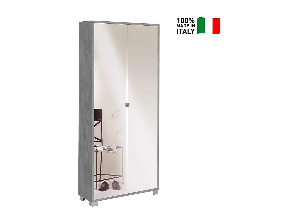 Mueble de almacenamiento multiusos 2 puertas de espejo 8 estantes ajustables Arlan - Gris