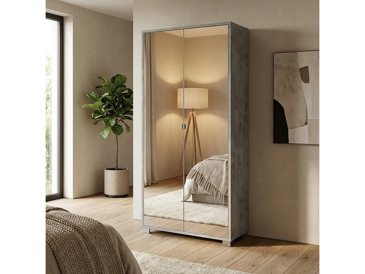 Multifunktionsschrank mit Spiegeltüren 2-türig 8 verstellbare Einlegeböden Arlan - Grau