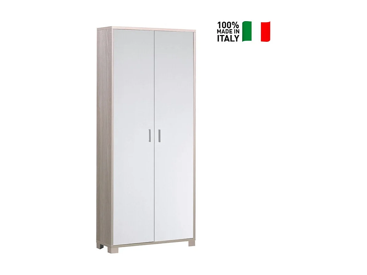 Mueble de almacenaje multiusos 2 puertas 8 baldas regulables Natte - Olmo - Blanco