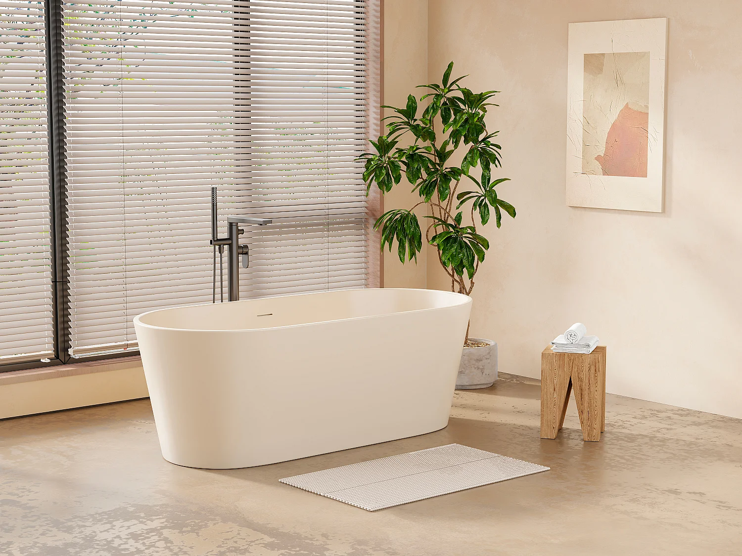 Baignoire îlot ovale - 255L - 159 x 74 x 56 cm - Beige mat - Acrylique - LUZECA