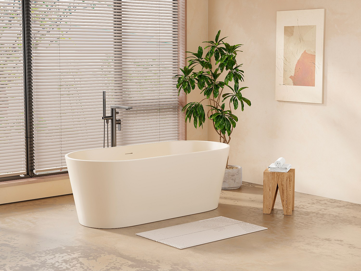 Freistehende Badewanne oval - 255 L - 159 x 74 x 56 cm - Beige matt - Acryl günstig online kaufen