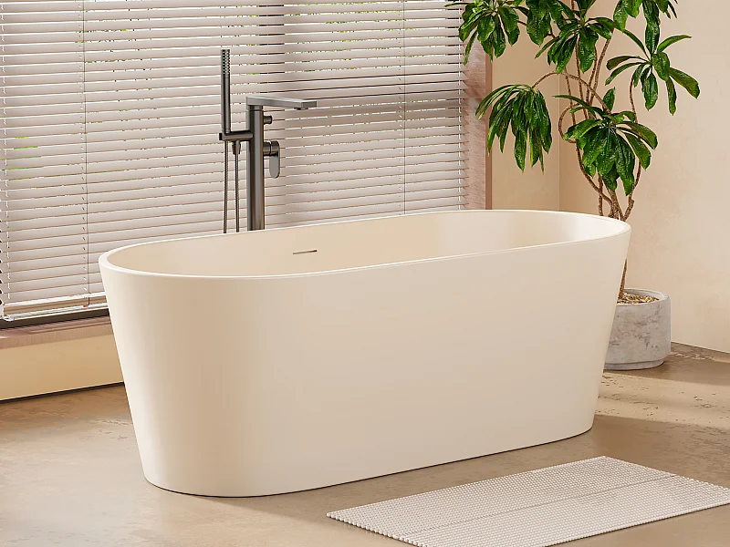 Ovaal vrijstaand bad - 255 liter - 159 x 74 x 56 cm - Mat beige - Acryl - LUZECA