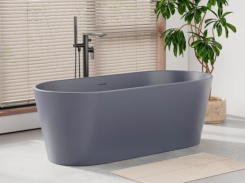 Baignoire îlot ovale - 255L - 159 x 74 x 56 cm - Bleu mat - Acrylique - LUZECA