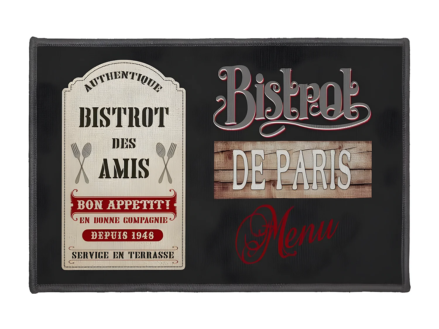 Tapis Rectangle "Bistrot Des Amis" 40x60cm Noir
