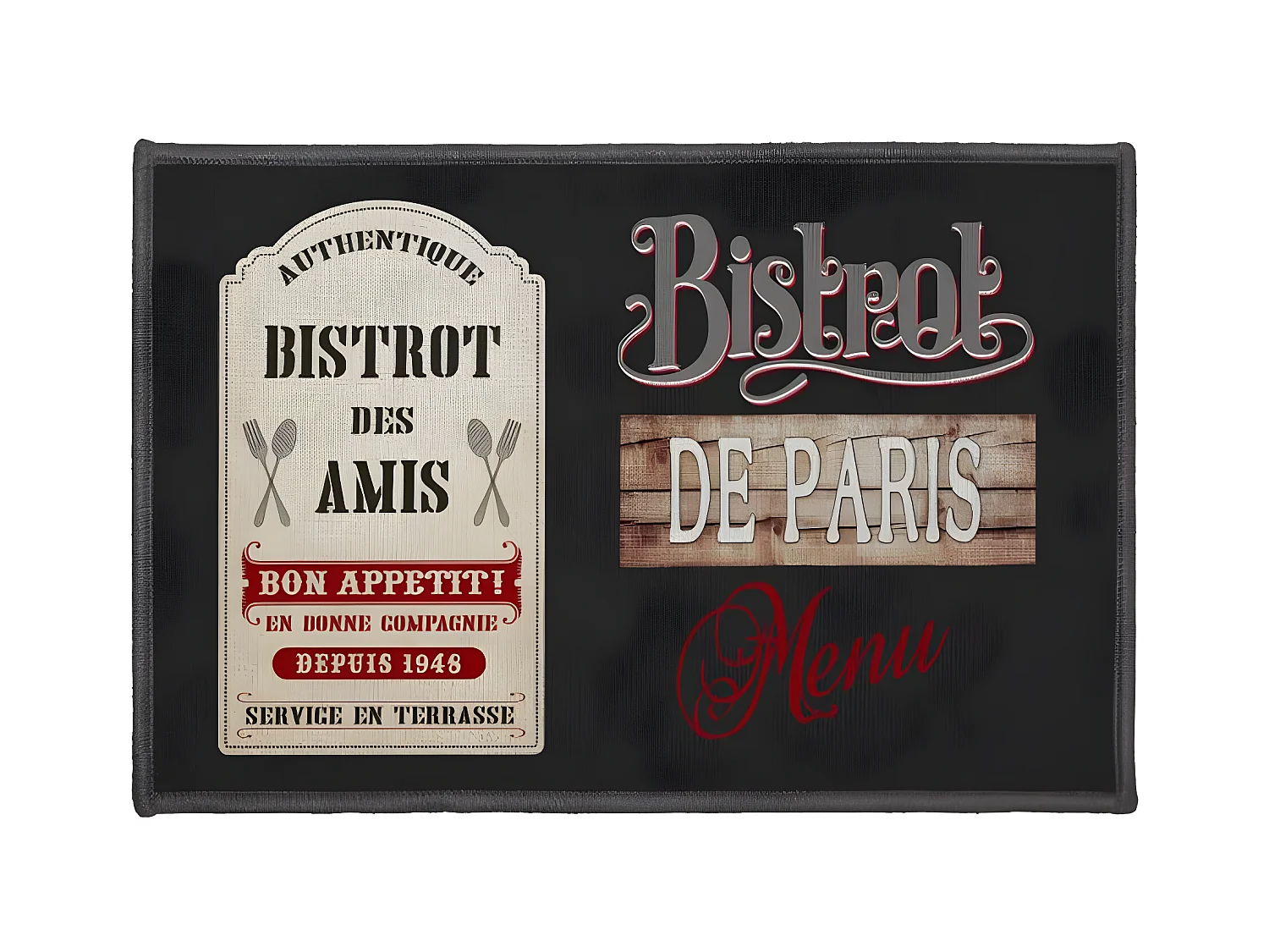 Tapis Rectangle "Bistrot Des Amis" 40x60cm Noir