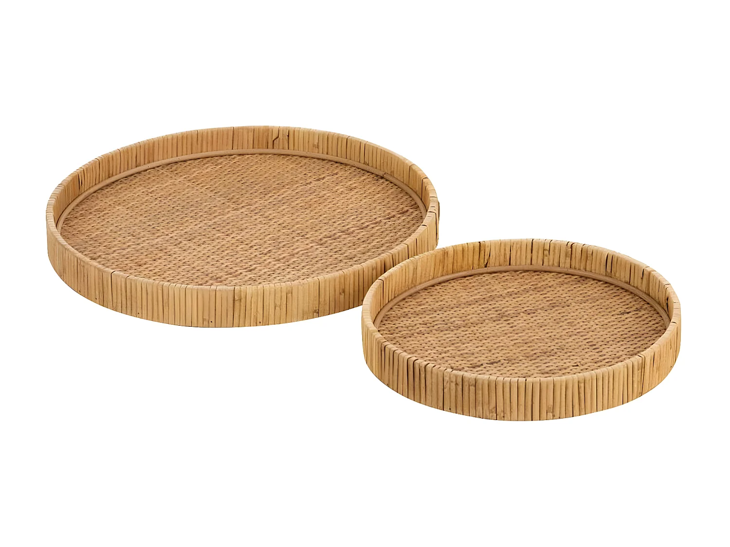 Lot de 2 Plateaux Déco "Rond Rotin" 40cm Naturel