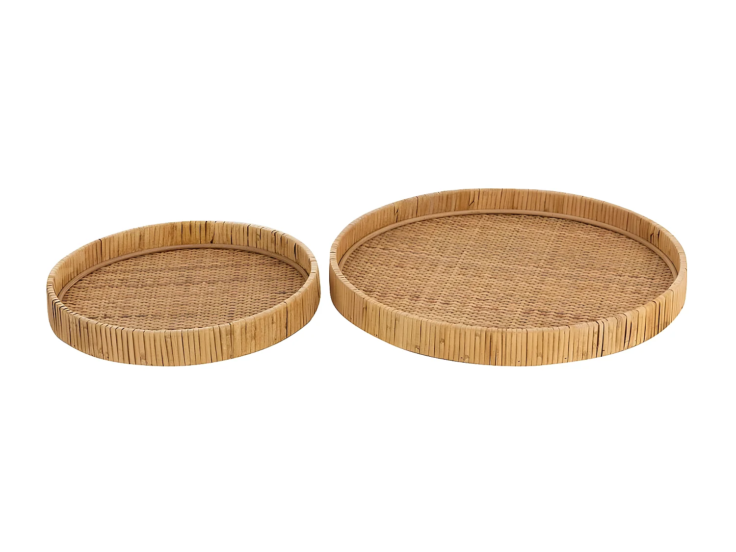 Lot de 2 Plateaux Déco "Rond Rotin" 40cm Naturel
