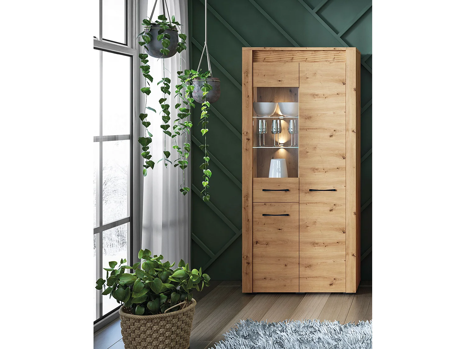 VITRINE Artis Artisan Eiche 92 / 40 / 200cm