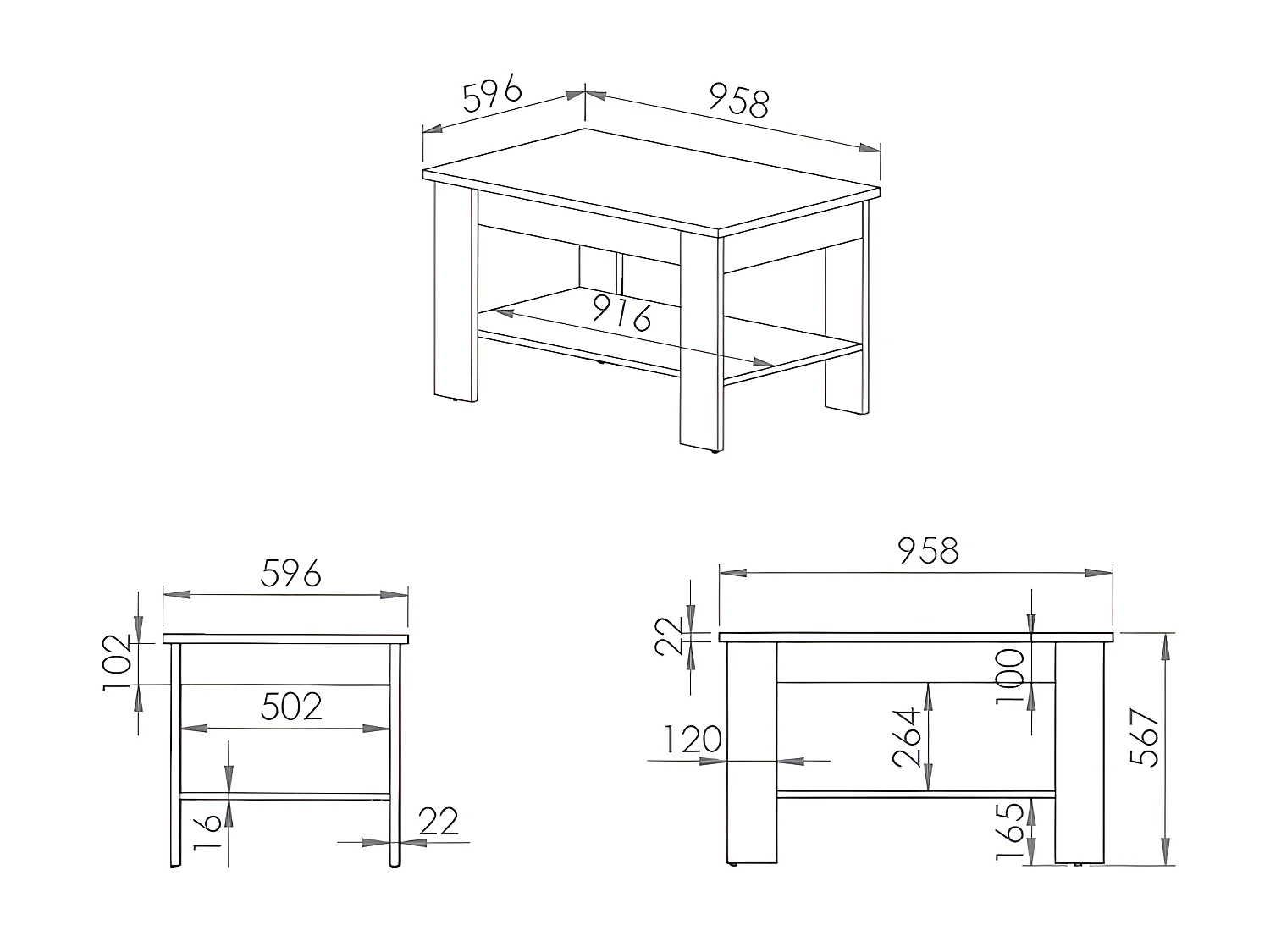 COUCHTISCH Artis Artisan Eiche 96 / 60 / 57cm