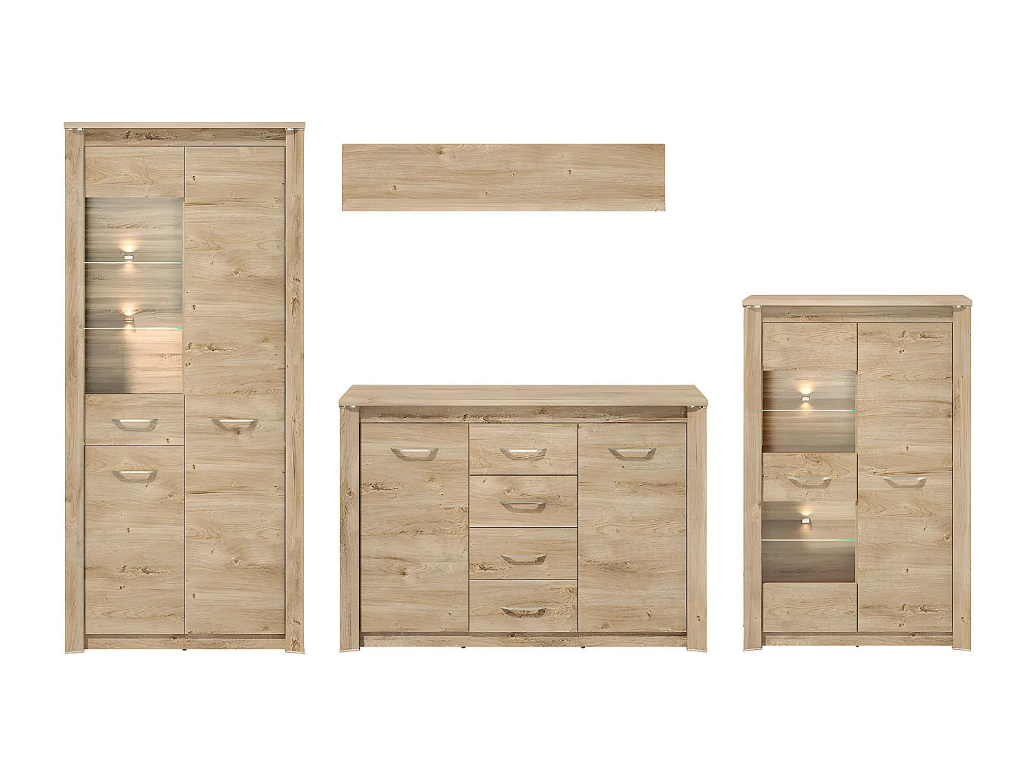 WOHNWAND Luis Ribbeck Eiche, champagnerfarben verchromt, 4-teilig