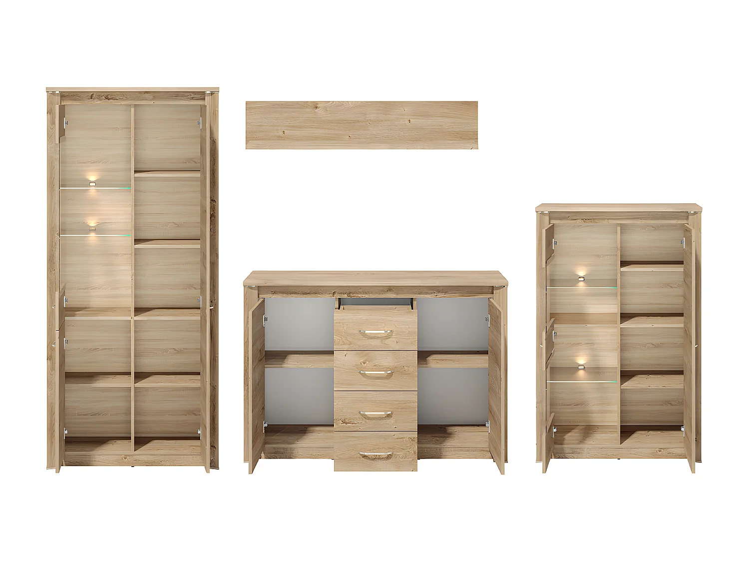 WOHNWAND Luis Ribbeck Eiche, champagnerfarben verchromt, 4-teilig