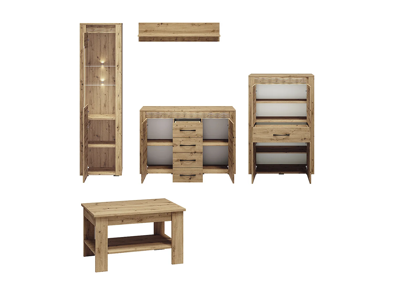 WOHNZIMMER-SET Artis Artisan Eiche 5-teilig