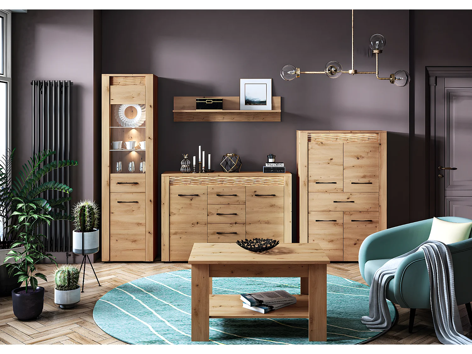 WOHNZIMMER-SET Artis Artisan Eiche 5-teilig