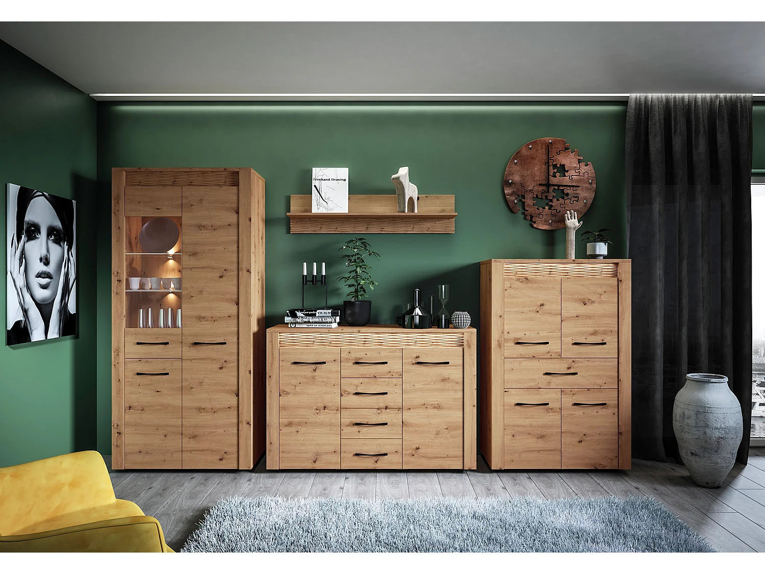 WOHNWAND Artis Artisan Eiche 4-teilig