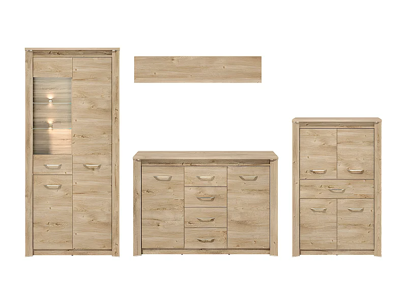 WOHNWAND Luis Ribbeck Eiche, champagnerfarben verchromt, 4-teilig