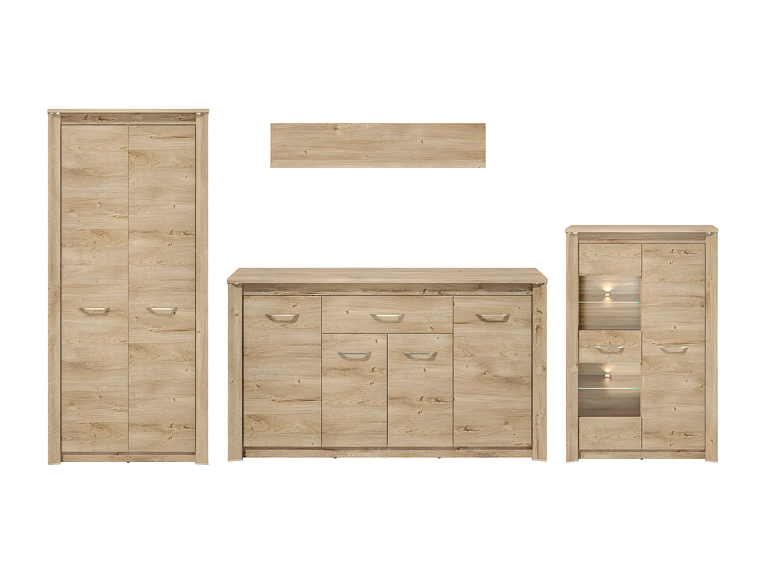 WOHNWAND Luis  Ribbeck Eiche, champagnerfarben verchromt, 4-teilig