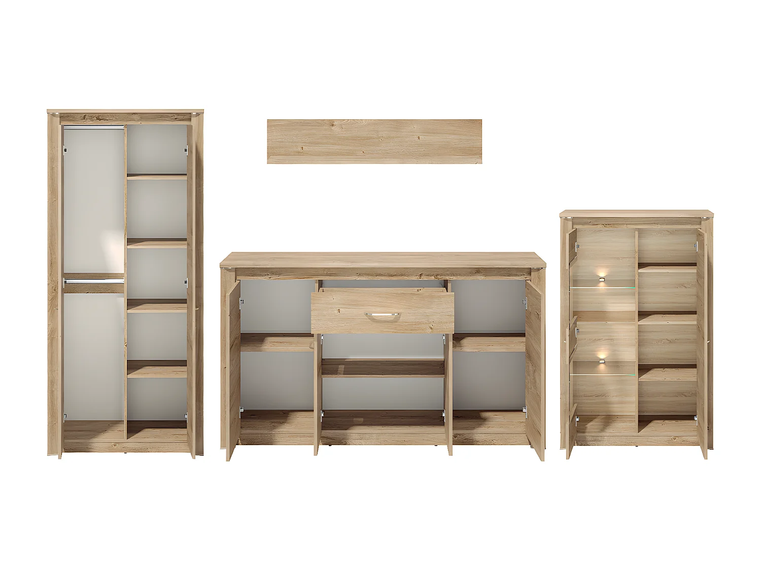 WOHNWAND Luis  Ribbeck Eiche, champagnerfarben verchromt, 4-teilig