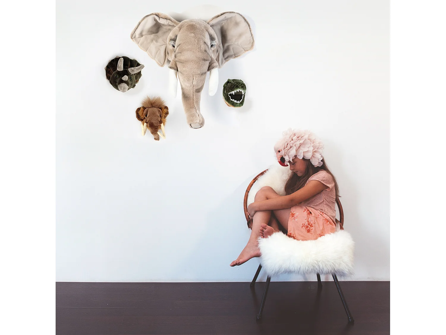 Peluche trophée mini 3 petites têtes collection Préhistorique