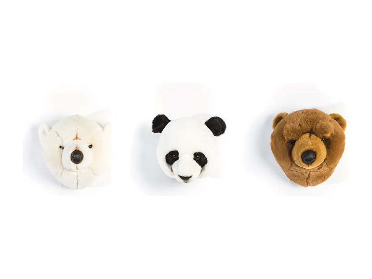 Peluche trophée mini 3 petites têtes d'Ours & Panda collection Forêt