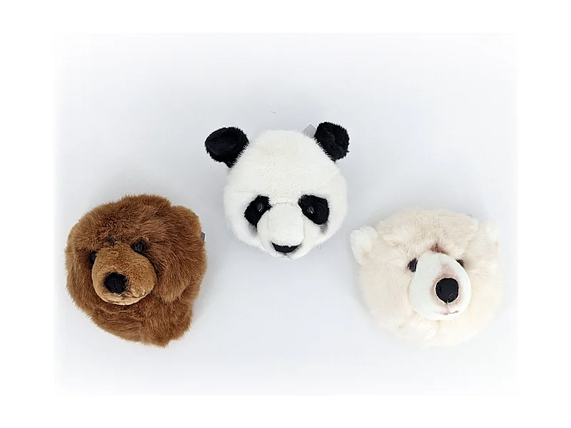 Peluche trophée mini 3 petites têtes d'Ours & Panda collection Forêt