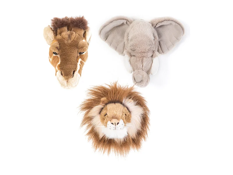 Peluche trophée mini 3 petites têtes collection Safari