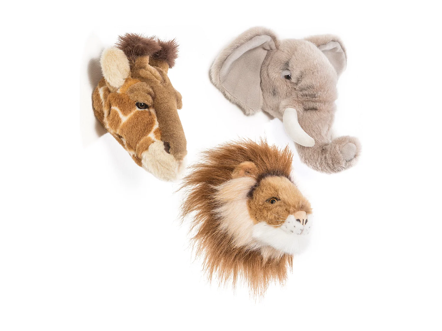 Peluche trophée mini 3 petites têtes collection Safari