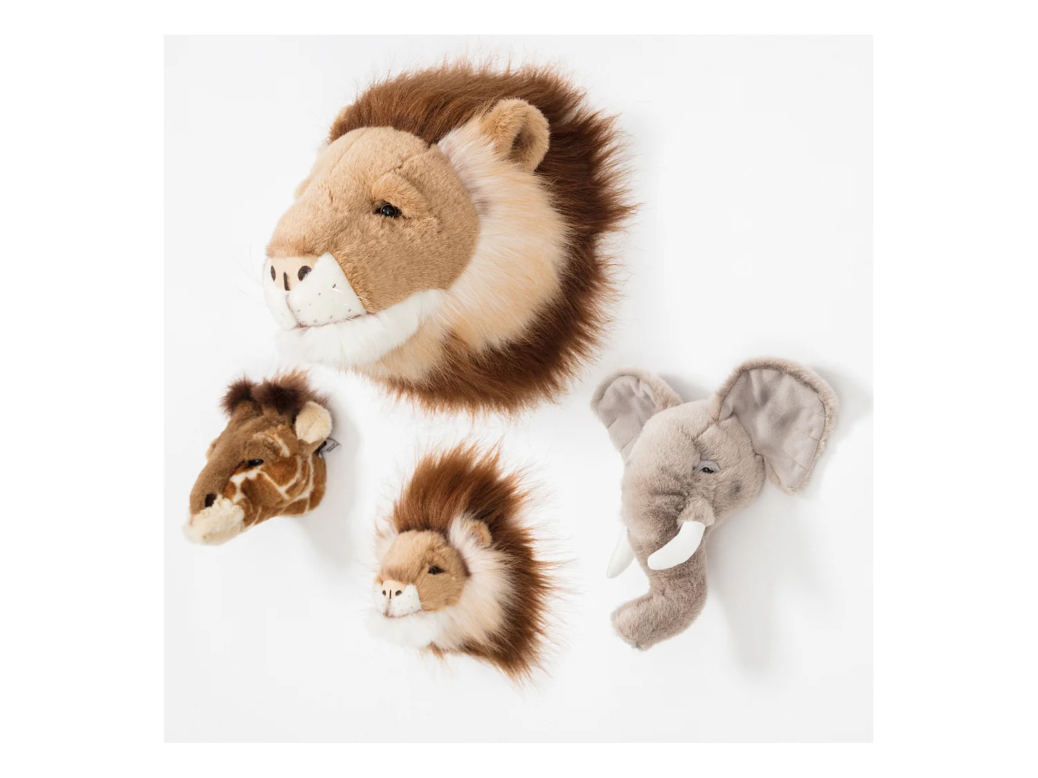Peluche trophée mini 3 petites têtes collection Safari