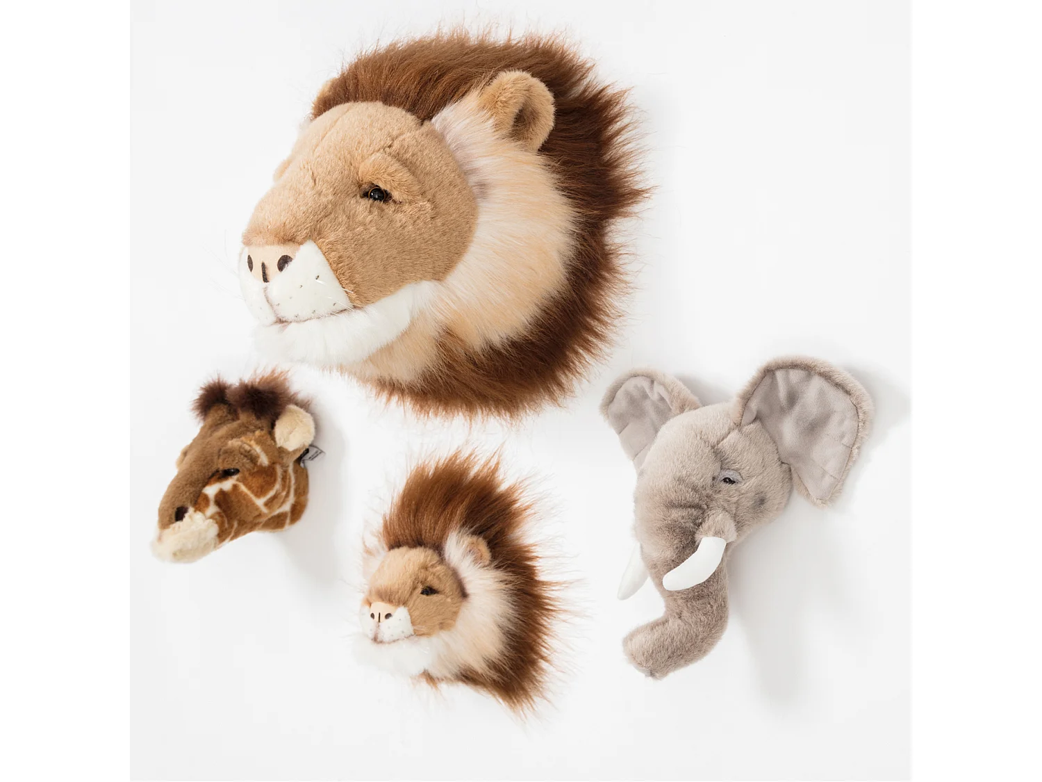 Peluche trophée mini 3 petites têtes collection Safari