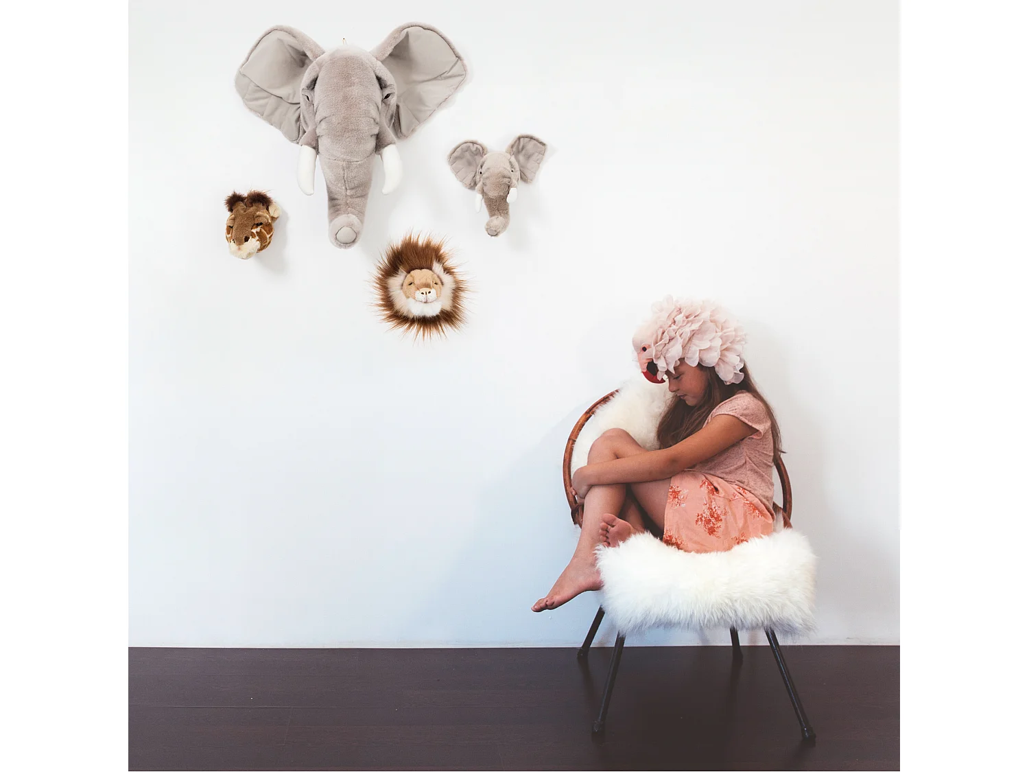 Peluche trophée mini 3 petites têtes collection Safari