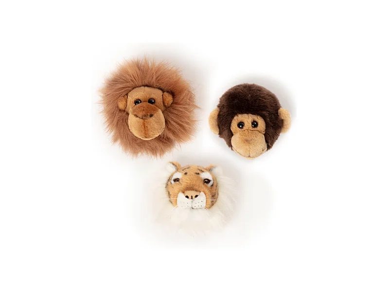 Peluche trophée mini 3 petites têtes collection Jungle