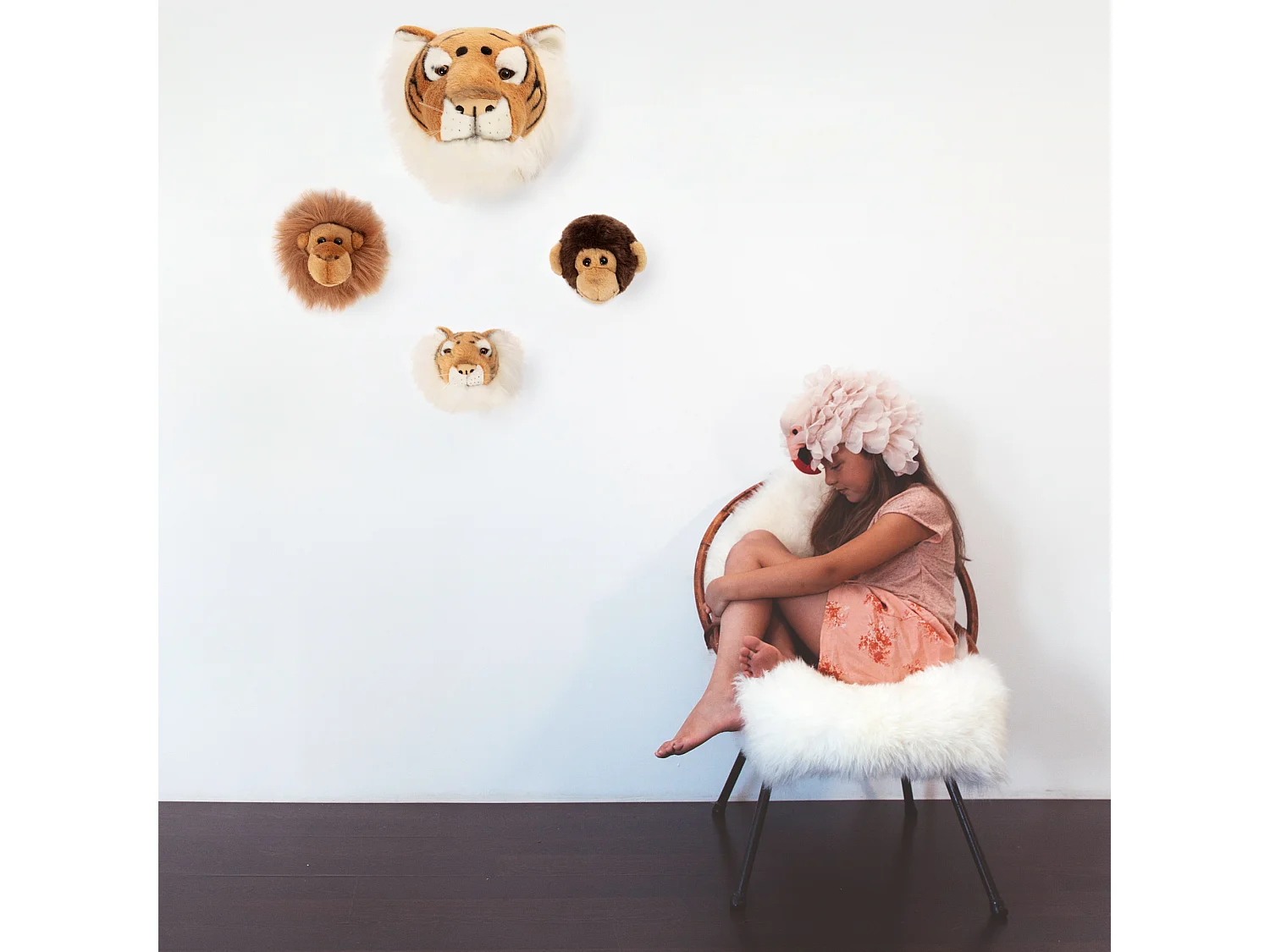 Peluche trophée mini 3 petites têtes collection Jungle