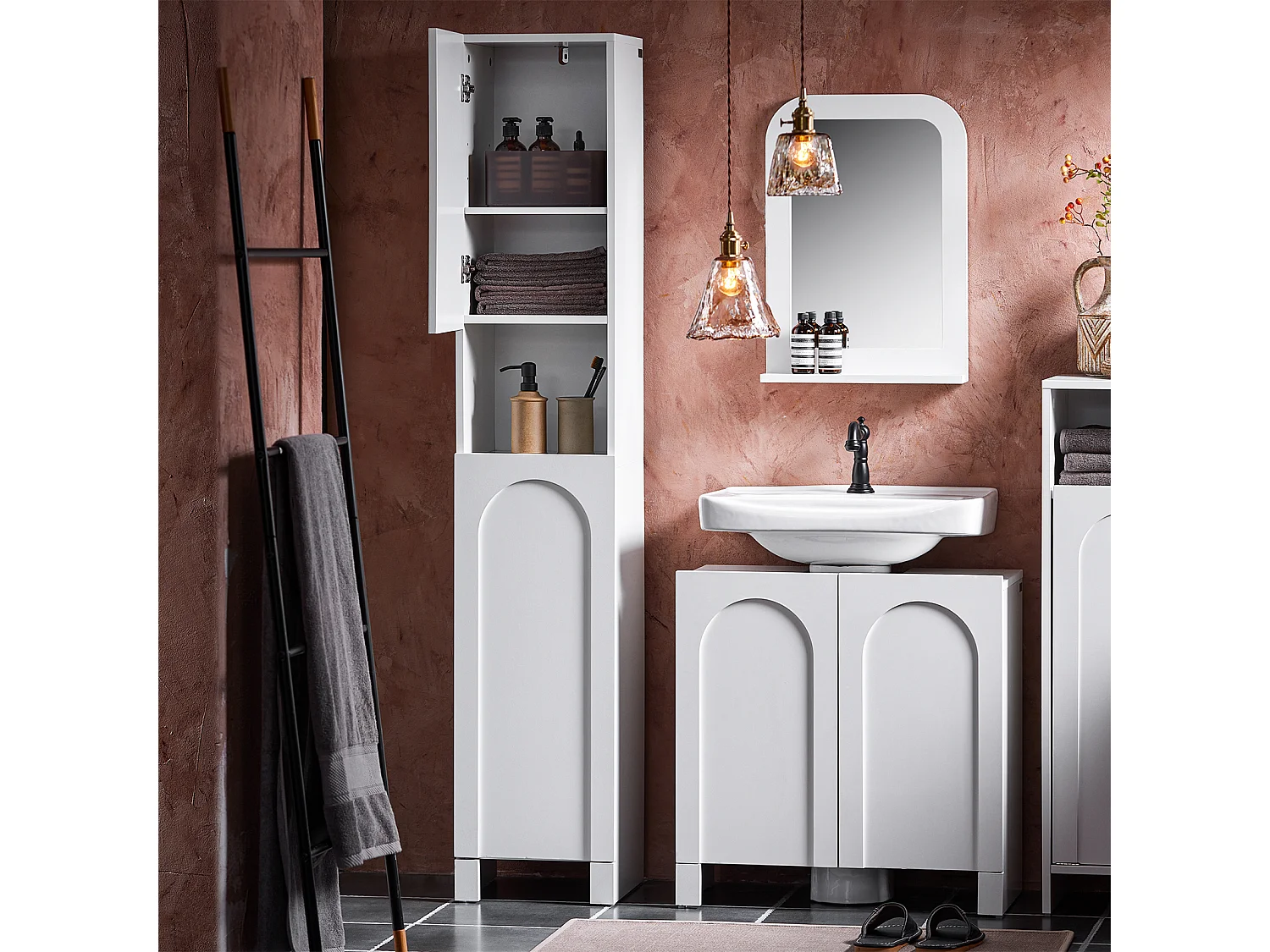 SoBuy Hoge badkamerkast, smal opbergmeubel met 2 verstelbare plankdeuren, vakken, 30 x 30 x 160 cm, wit, BZR163-W