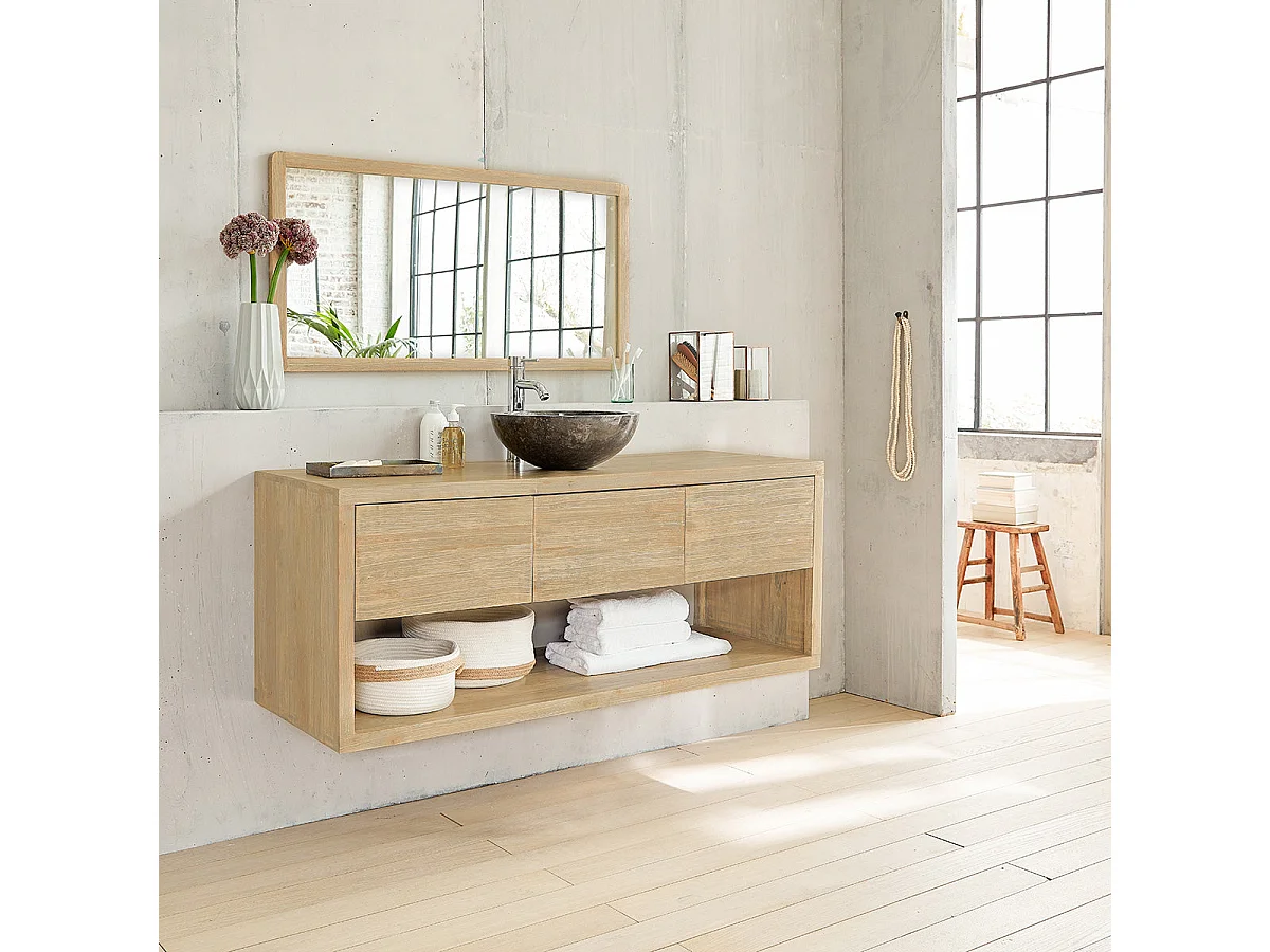 Meuble sous vasque en hévéa massif suspendu 150 cm