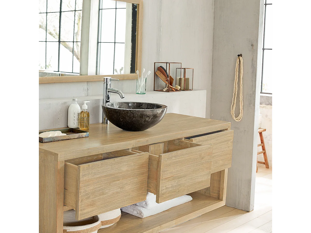 Meuble sous vasque en hévéa massif suspendu 150 cm