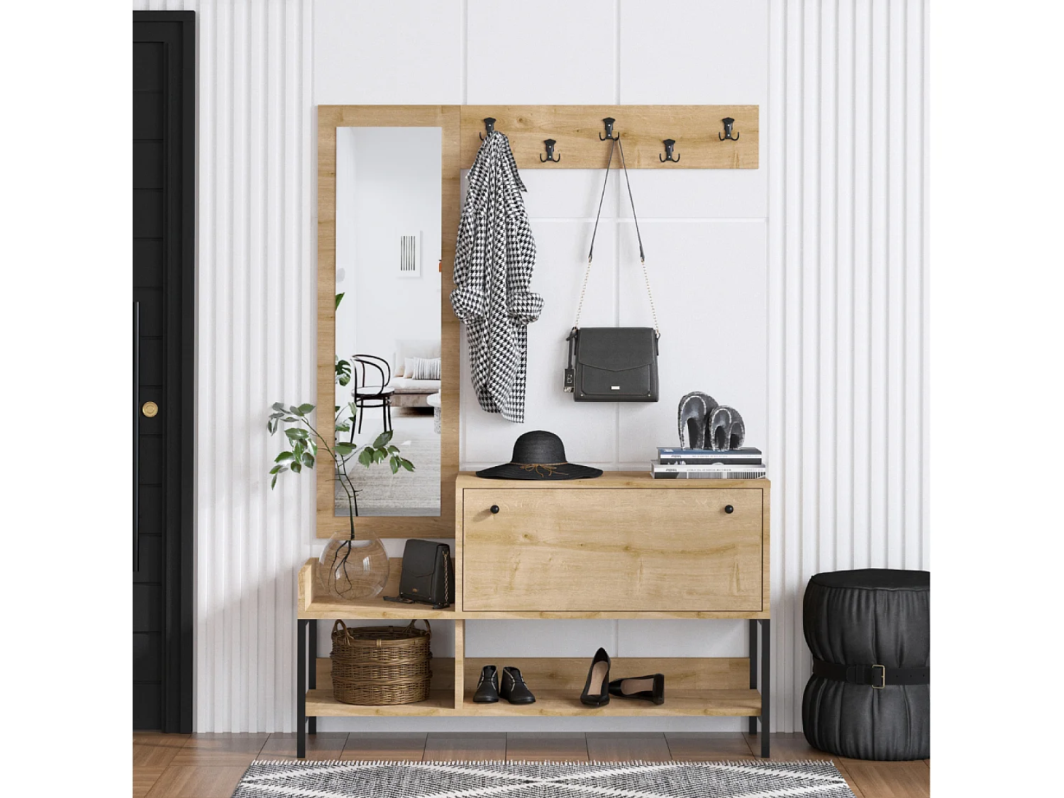 Meuble d'entrée avec porte-manteau et rangement à chaussures DRAGOR