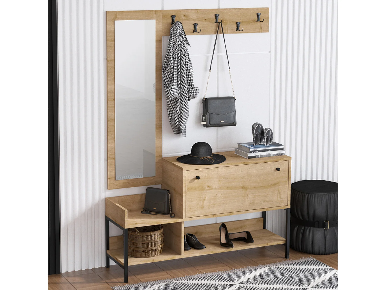 Meuble d'entrée avec porte-manteau et rangement à chaussures DRAGOR