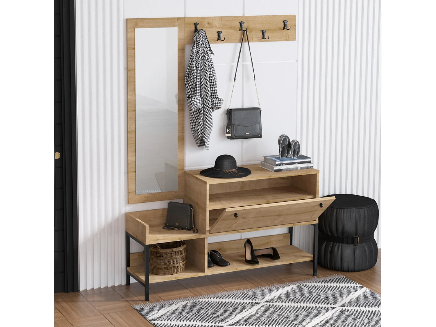 Meuble d'entrée avec porte-manteau et rangement à chaussures DRAGOR