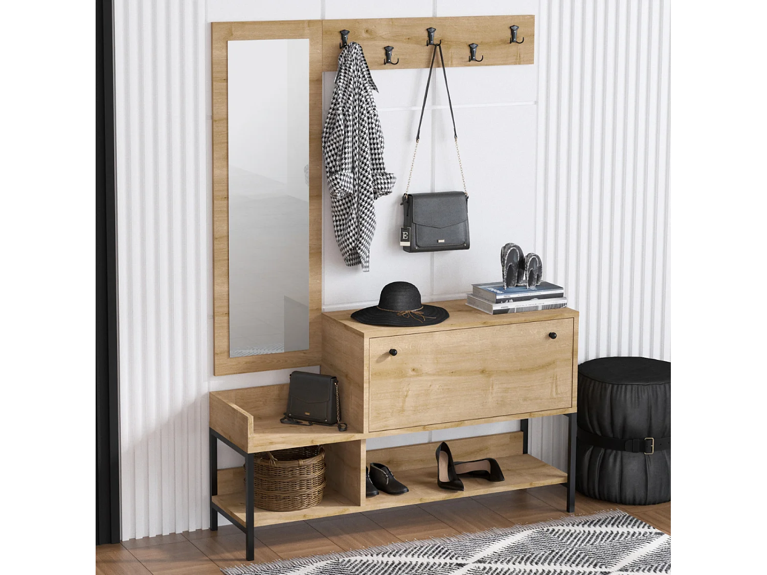 Meuble d'entrée avec porte-manteau et rangement à chaussures DRAGOR