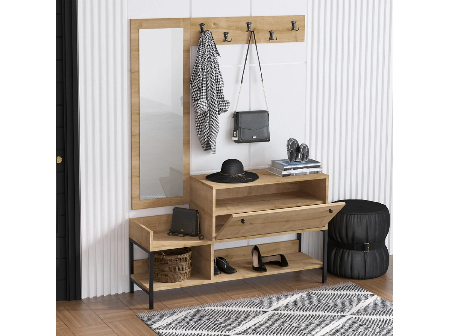 Meuble d'entrée avec porte-manteau et rangement à chaussures DRAGOR