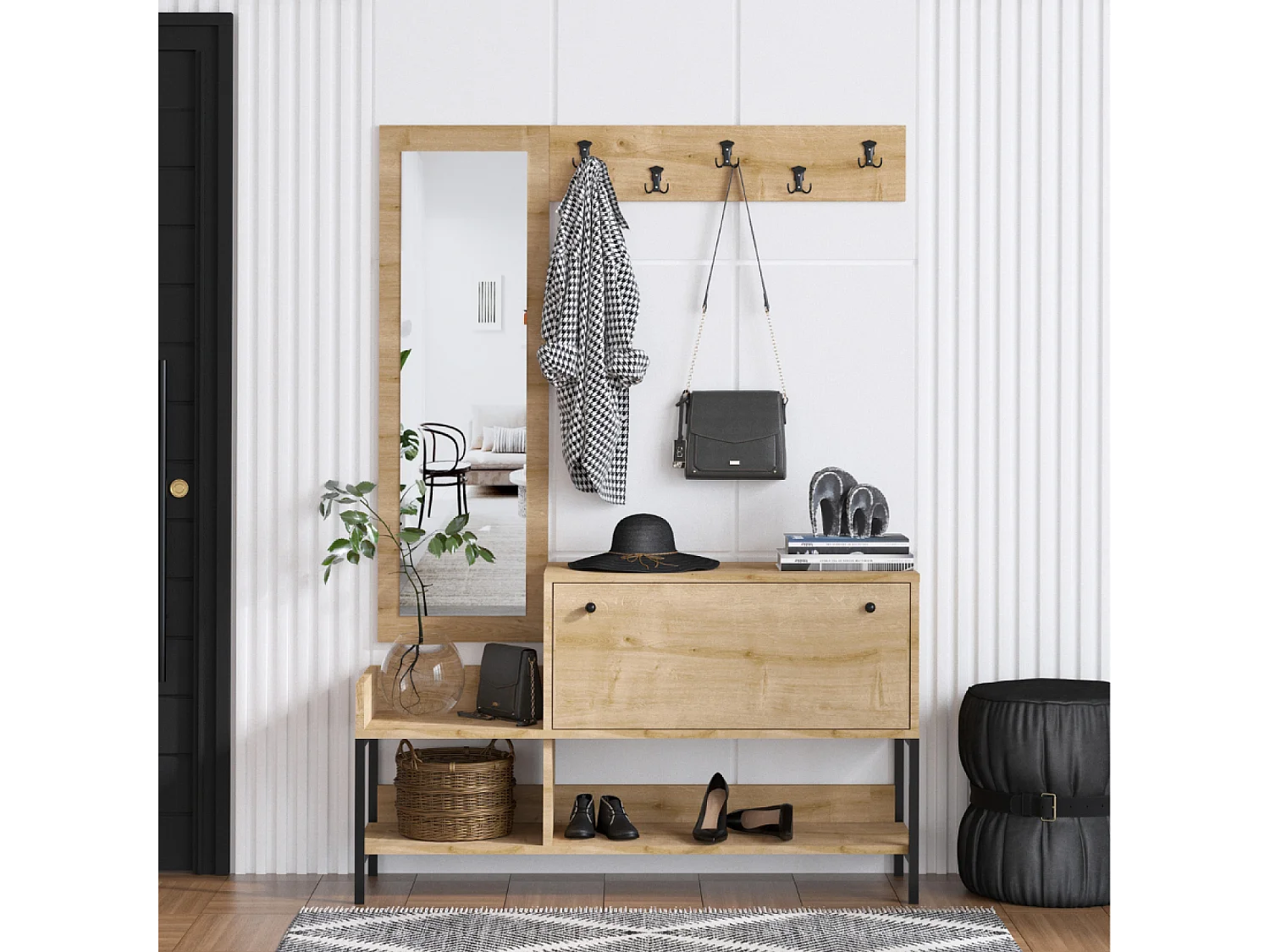 Meuble d'entrée avec porte-manteau et rangement à chaussures DRAGOR