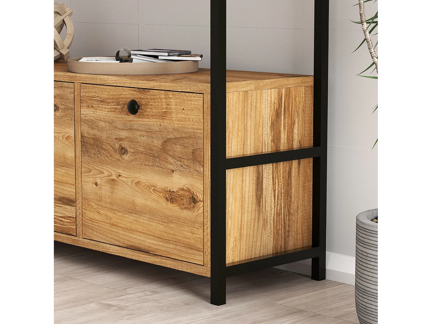 Buffet 3 portes style industriel bois-noir DRAGOR