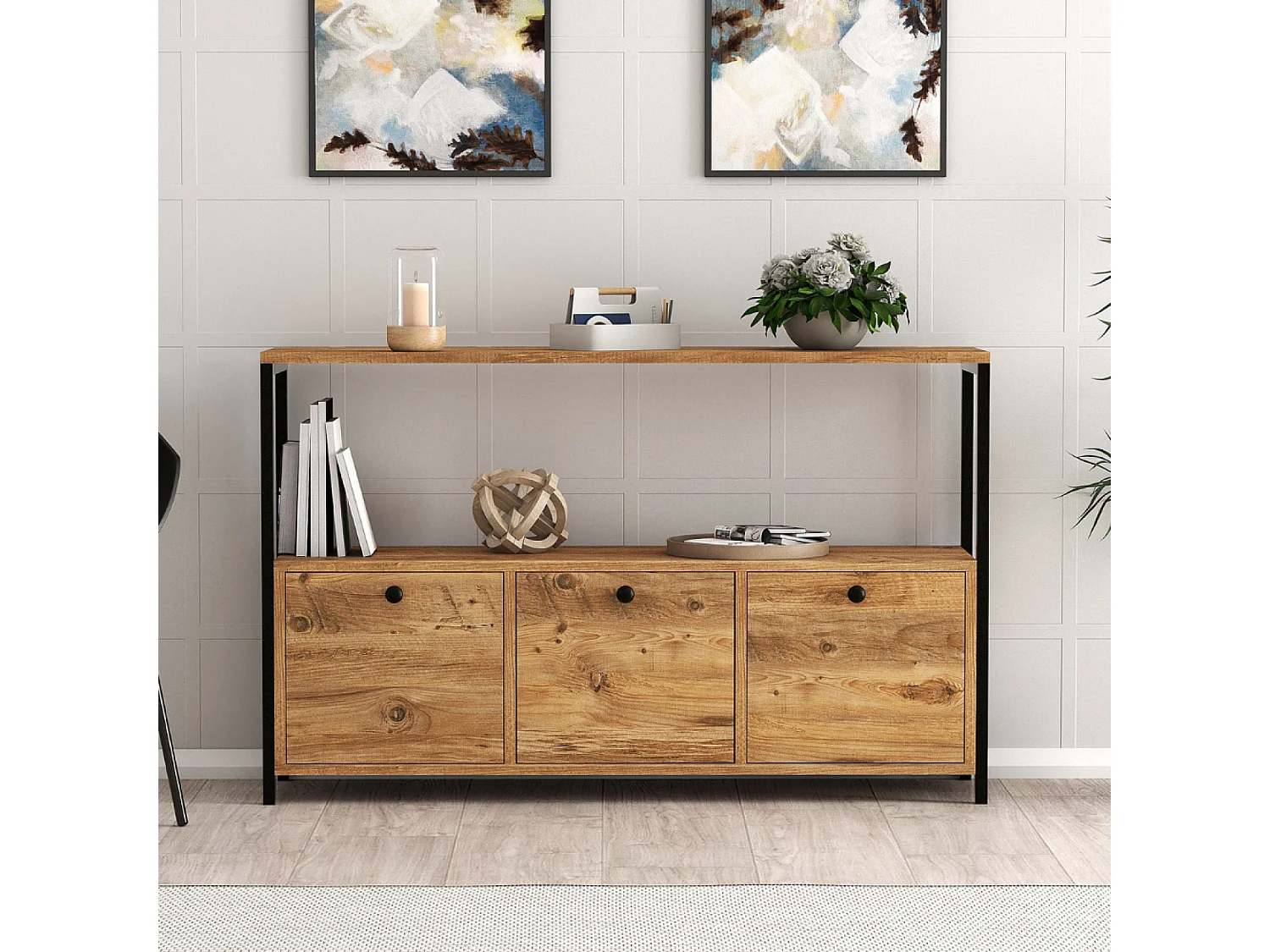 Industrieel Buffet 3 Deuren Hout/Zwart DRAGOR