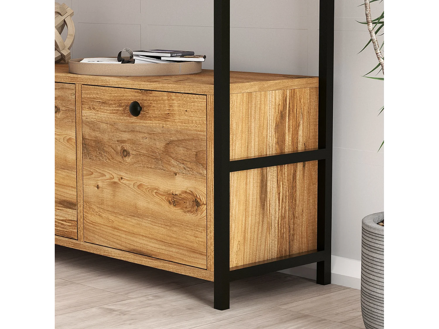 Buffet 3 portes style industriel bois-noir DRAGOR