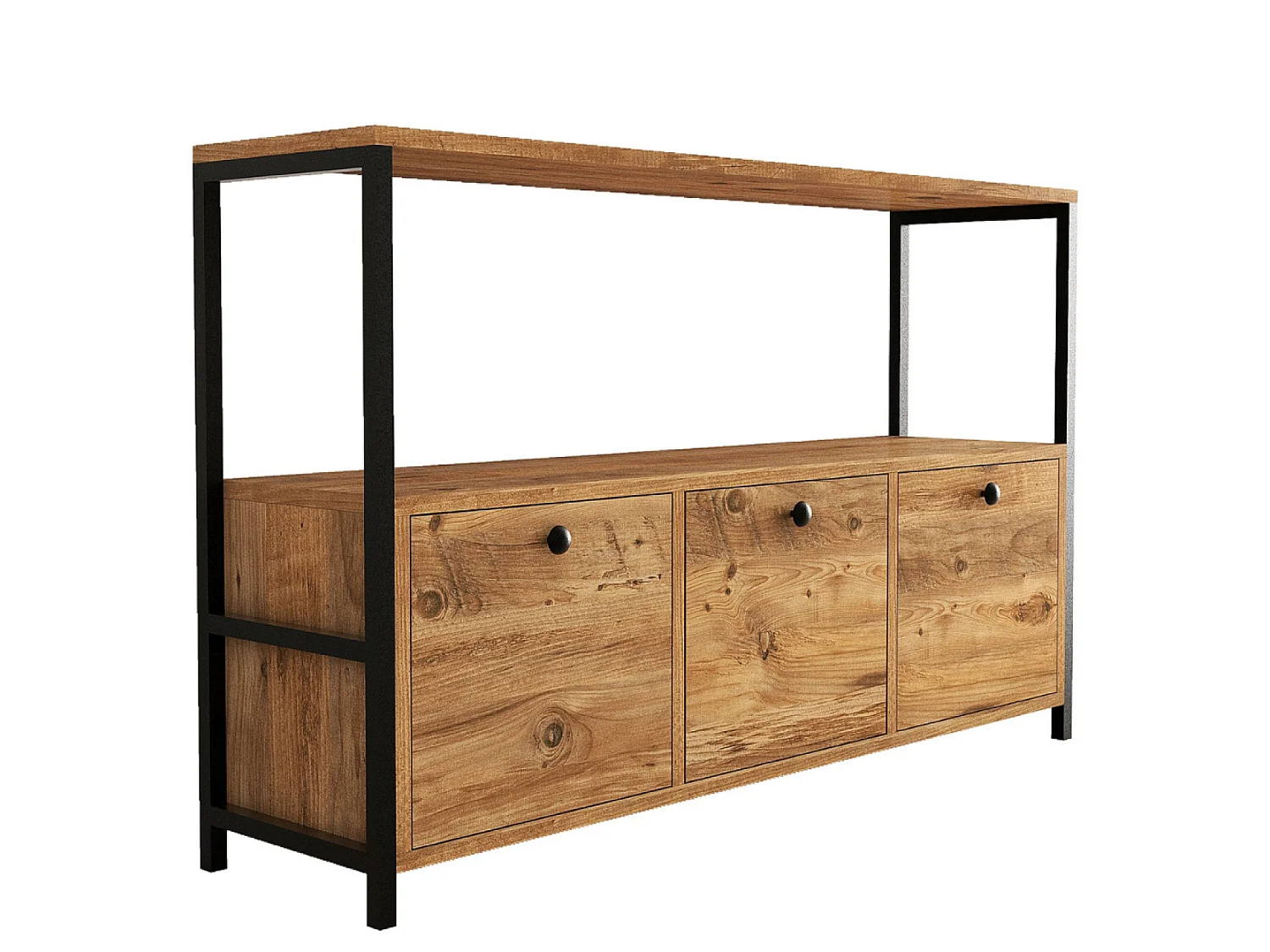 Industrieel Buffet 3 Deuren Hout/Zwart DRAGOR