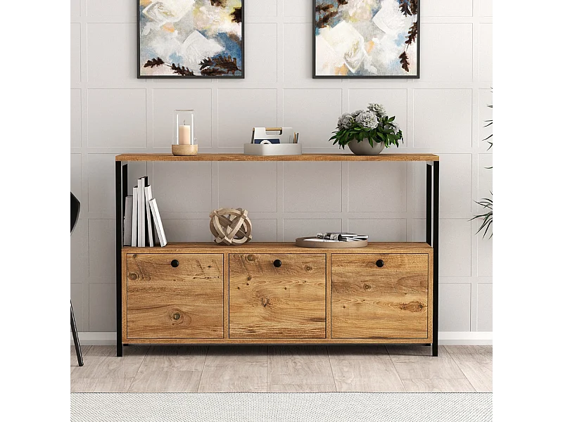 Industrieel Buffet 3 Deuren Hout/Zwart DRAGOR